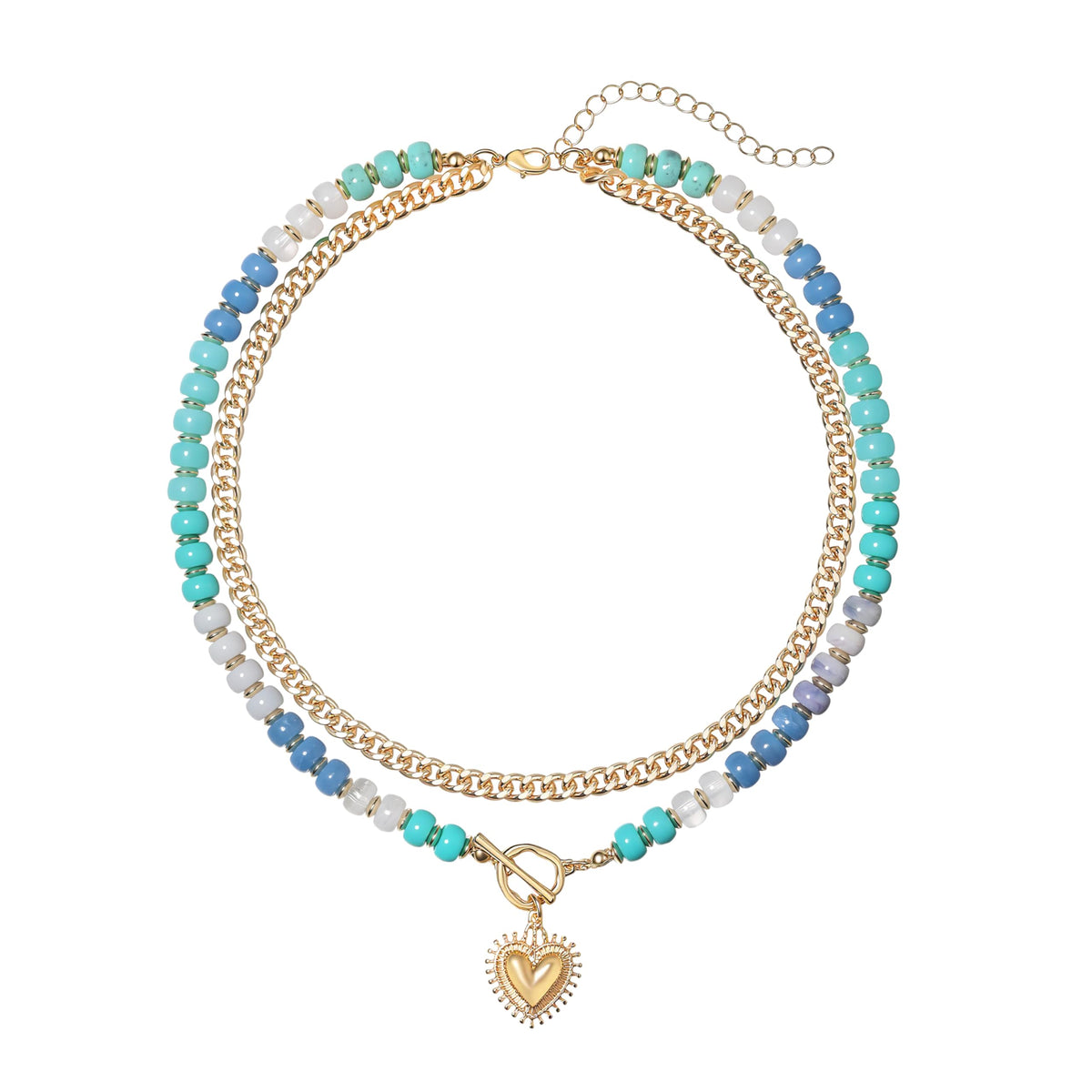 Layered Necklaces for Women, 14K Gold Plated Heart Pendant & Colorful Acrylic Beaded Choker, Cute Trendy Jewelry, Anti-Tangle Single Clasp Design, Summer Beach Boho Necklace for Women