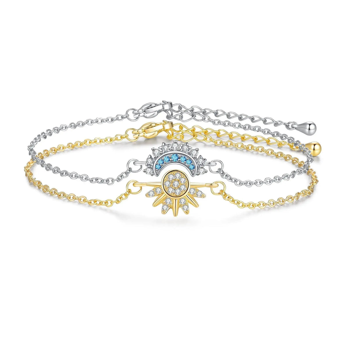 2pcs Sun Moon Bracelet Set Stackable Sparkling Gold Sun Ring & Blue Moon Bracelet for Couples Ideal Friendship Gift Versatile Stylish Accessory
