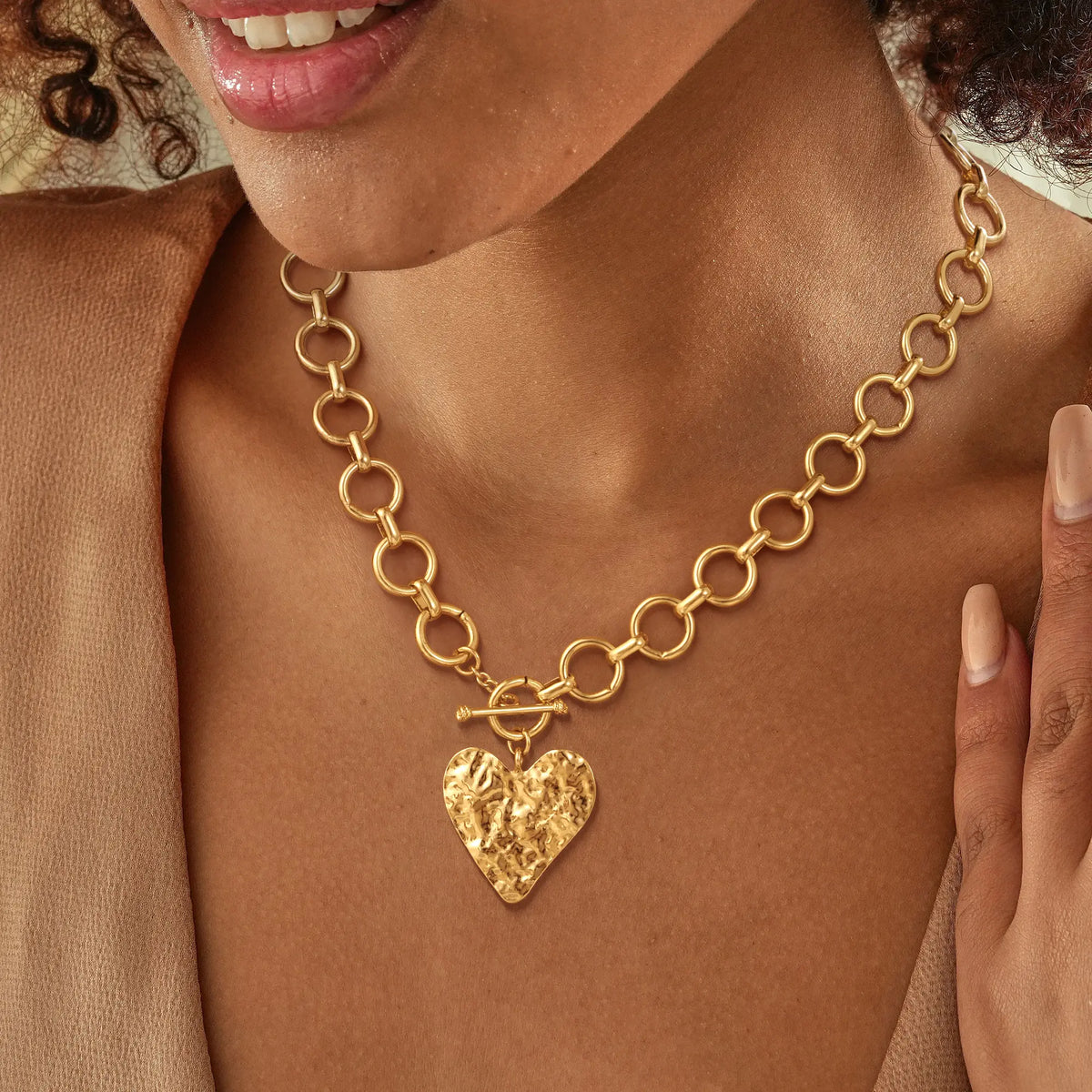 Tewiky Best Gift For Mothers Day Greenish Jewelry Necklaces Valentine's Day Gift Chunky Gold Layered Heart Pendant Bold Chain with Toggle Clasp for Women,Waterproof Hypoallergenic Chunky Statement Jewelry for WomenFashion Jewelry Items Holiday gifts