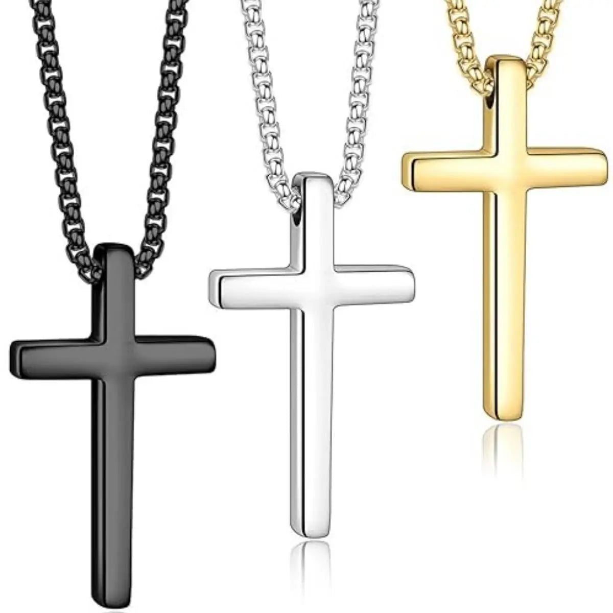 Cross Necklace for Men，Stainless Steel Cross Pendant Silver Black Cross Chain Jewerlry Gifts Box 18 inch,Colar de cruz