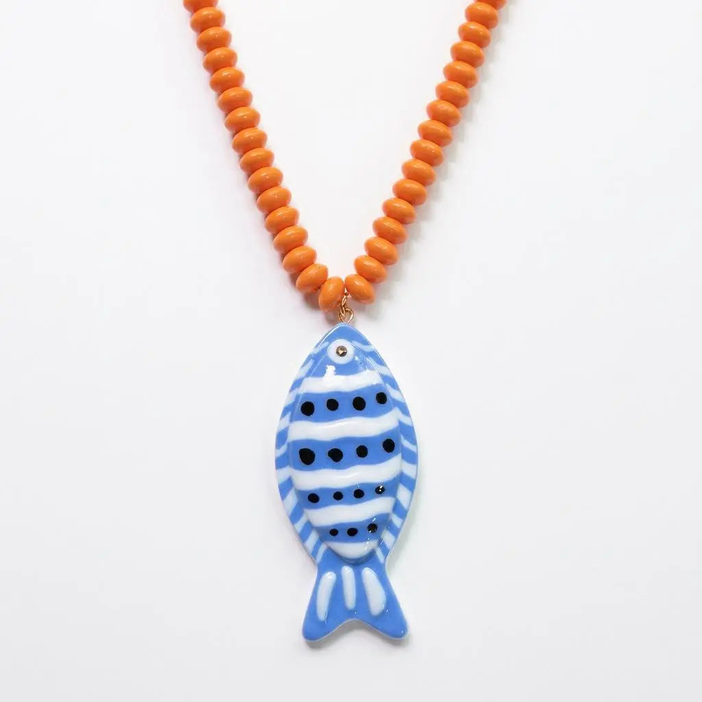 Dopamine Tropical Fish Beaded Necklace - Colorful Handmade Animal Pendant, Summer Beach Aesthetic Jewelry, Boho Mixed Seed Bead Choker for Hawaii Vacation, Fun Y2K Statement Gift for Her,summeroutfits,vacationoutfits,beachoutfits