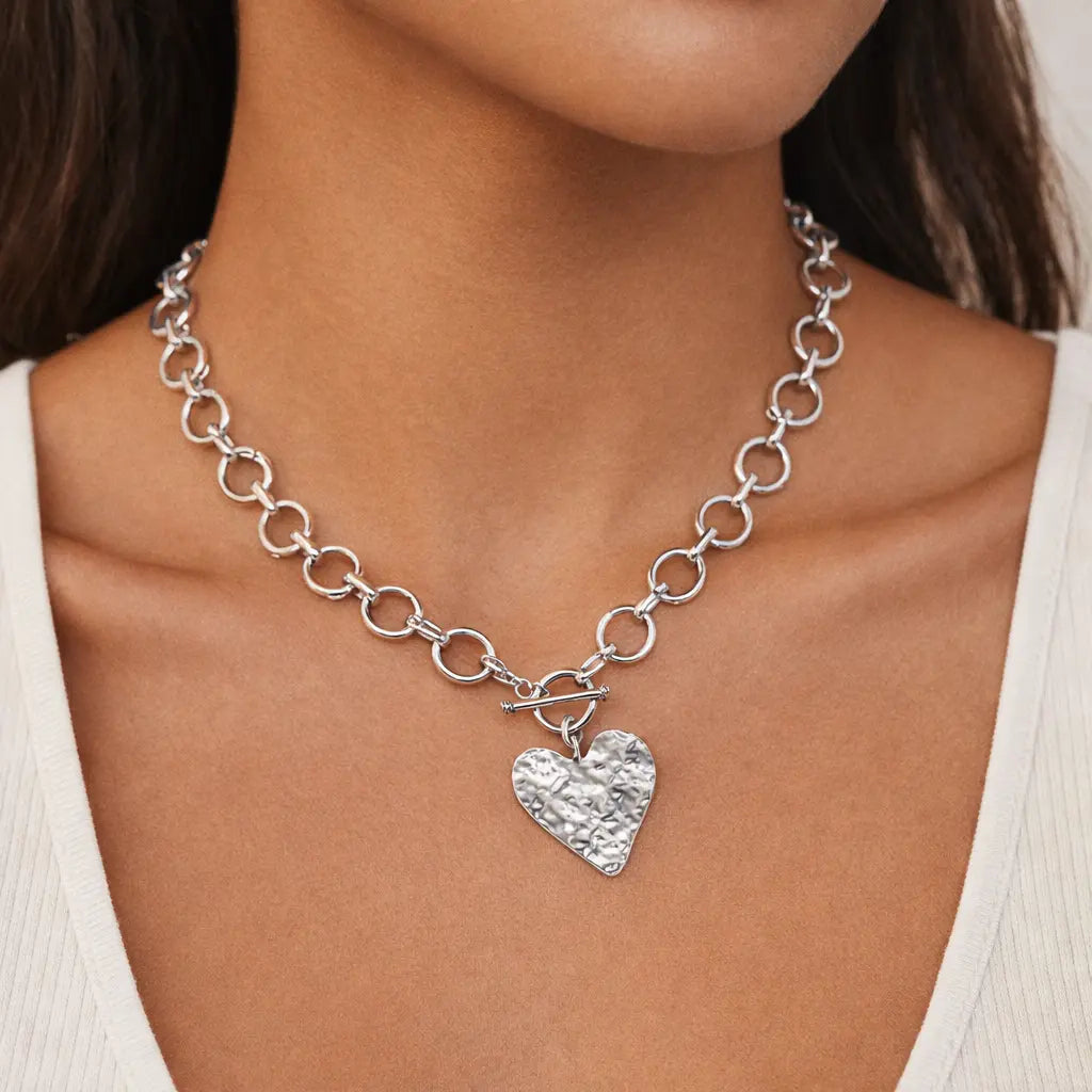 Tewiky Best Gift For Mothers Day Greenish Jewelry Necklaces Valentine's Day Gift Chunky Gold Layered Heart Pendant Bold Chain with Toggle Clasp for Women,Waterproof Hypoallergenic Chunky Statement Jewelry for WomenFashion Jewelry Items Holiday gifts