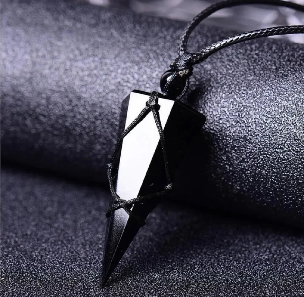 SofiaDesignsBoutique Natural Obsidian Stone Necklace, Boho Style Gemstone Pendant for Women with Adjustable Rope, Unique Handmade Jewelry Gift, Adjustable Length Necklace, Necklaces