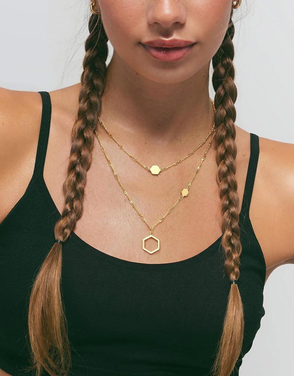 UBGICIG Honeycomb Layered Necklaces for Women Stackable, Dainty Layering Pendant Necklace Non Tarnish, Trendy 16K Plated Silver Gold Necklace Stack Chain Women's Fashion Jewelry