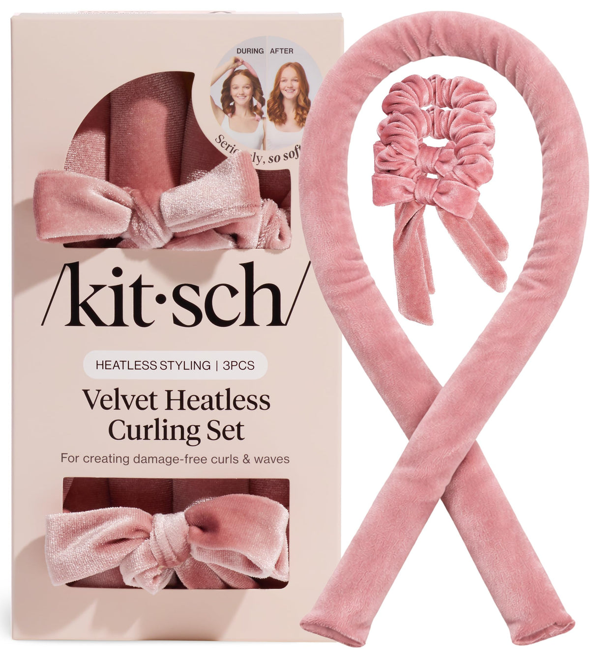 Kitsch Satin Heatless Curlers Set – Heatless Curls Overnight w/ 34" Hair Waver & 2 Satin Hair Scrunchies, Comfortable Hair Curlers to Sleep In for Frizz-Free, No Heat Damage Styling - Sunset Tie Dye