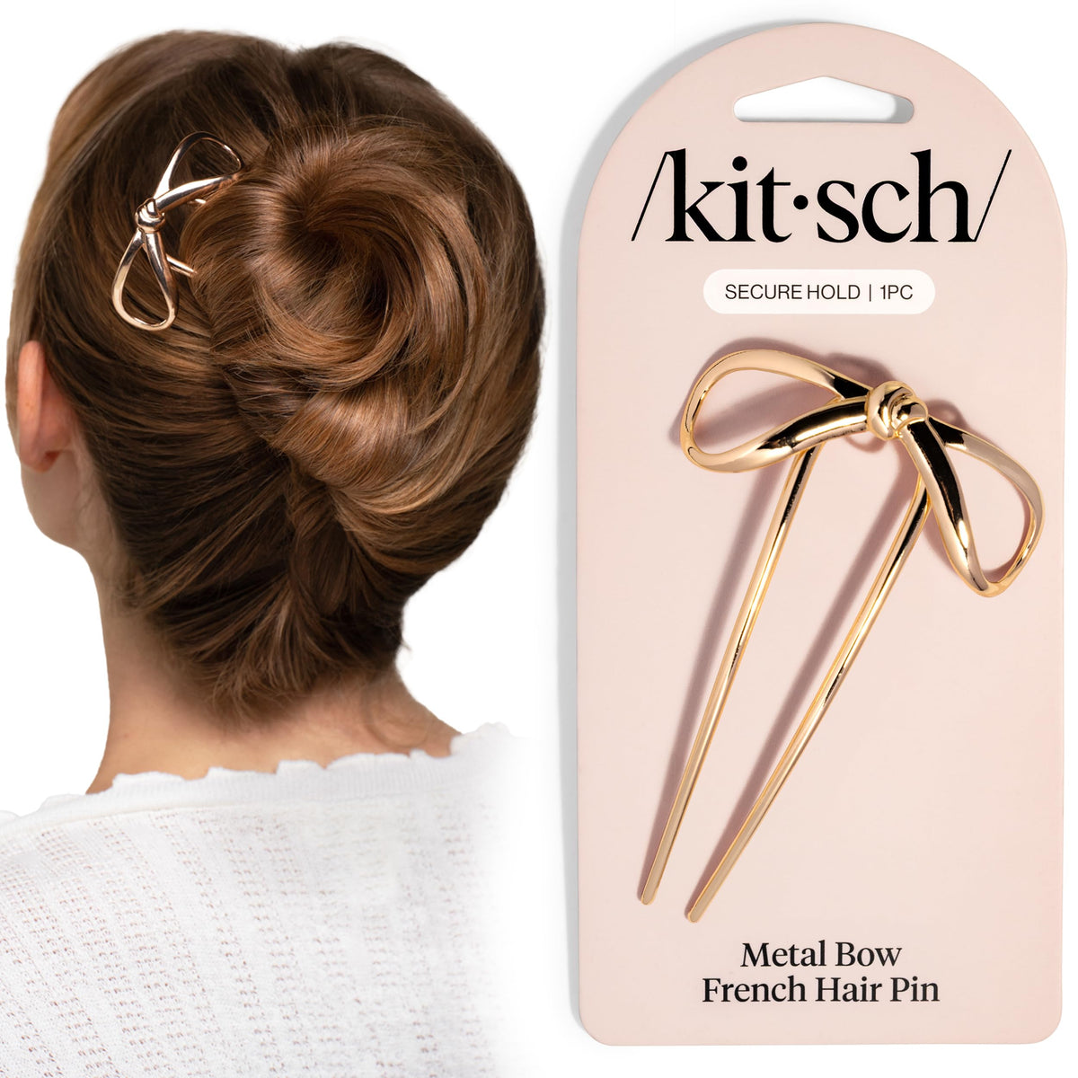 Kitsch French Hair Pins for Women – Elegant & Durable Metal French Pin for Updos, Chignon, Buns & Twist Hairstyles | Secure Hold All Day, Comfortable Fit - Gold, 1pc