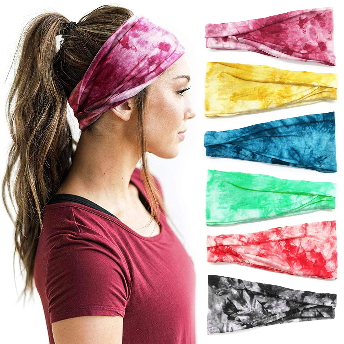 YONUF Boho Headbands For Women Fashion Wide Headband Yoga Workout Head Bands Hair Accessories Band 6 Pack
