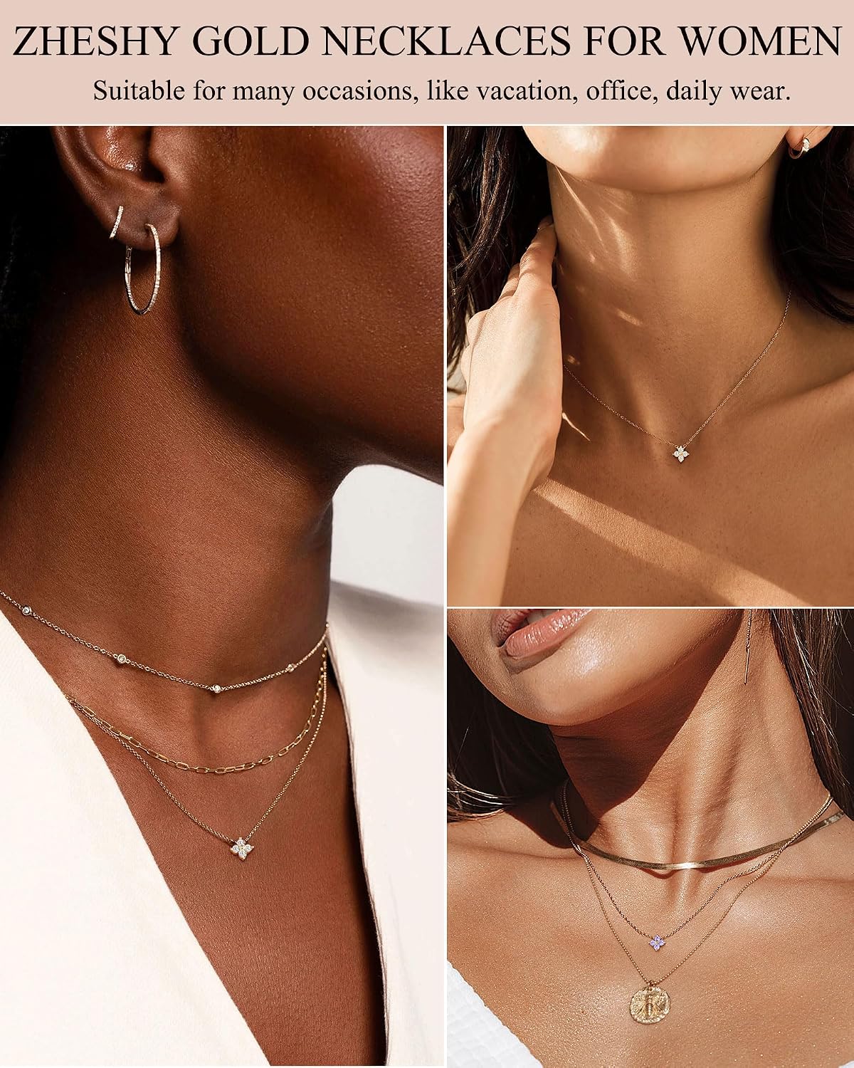 ZHESHY Birthstone Gold Necklaces for Women Dainty Non Tarnish 14K Gold Plated Diamond Necklace Cubic Zirconia Pendant Necklaces Women Gold Trendy Jewelry Bridesmaid Birthday Gifts