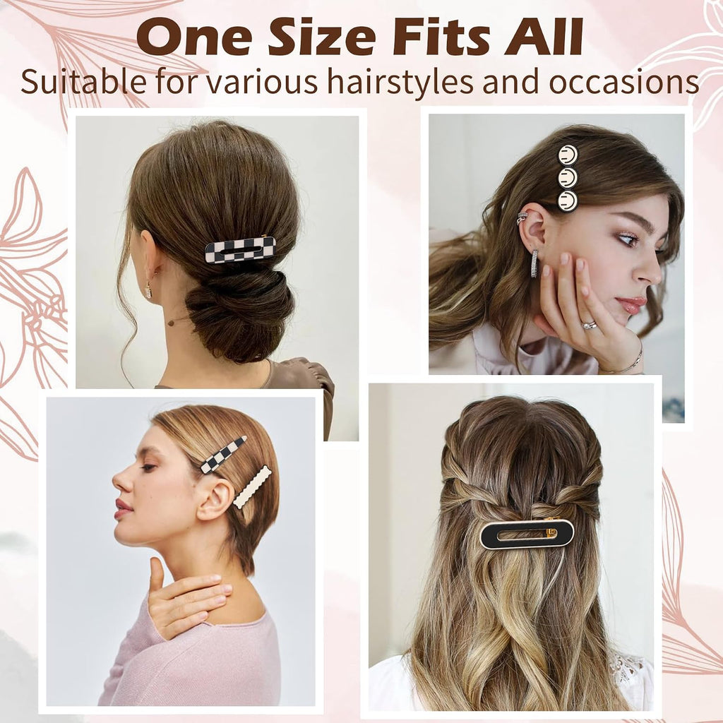 Gingbiss 18 Pcs Hair Clips for Women Girls, Black White Checker Cute Hair Barrettes with Storage Box, No Bend Korean Styling Minimalist Hair Accessories, Gift for Women Girls