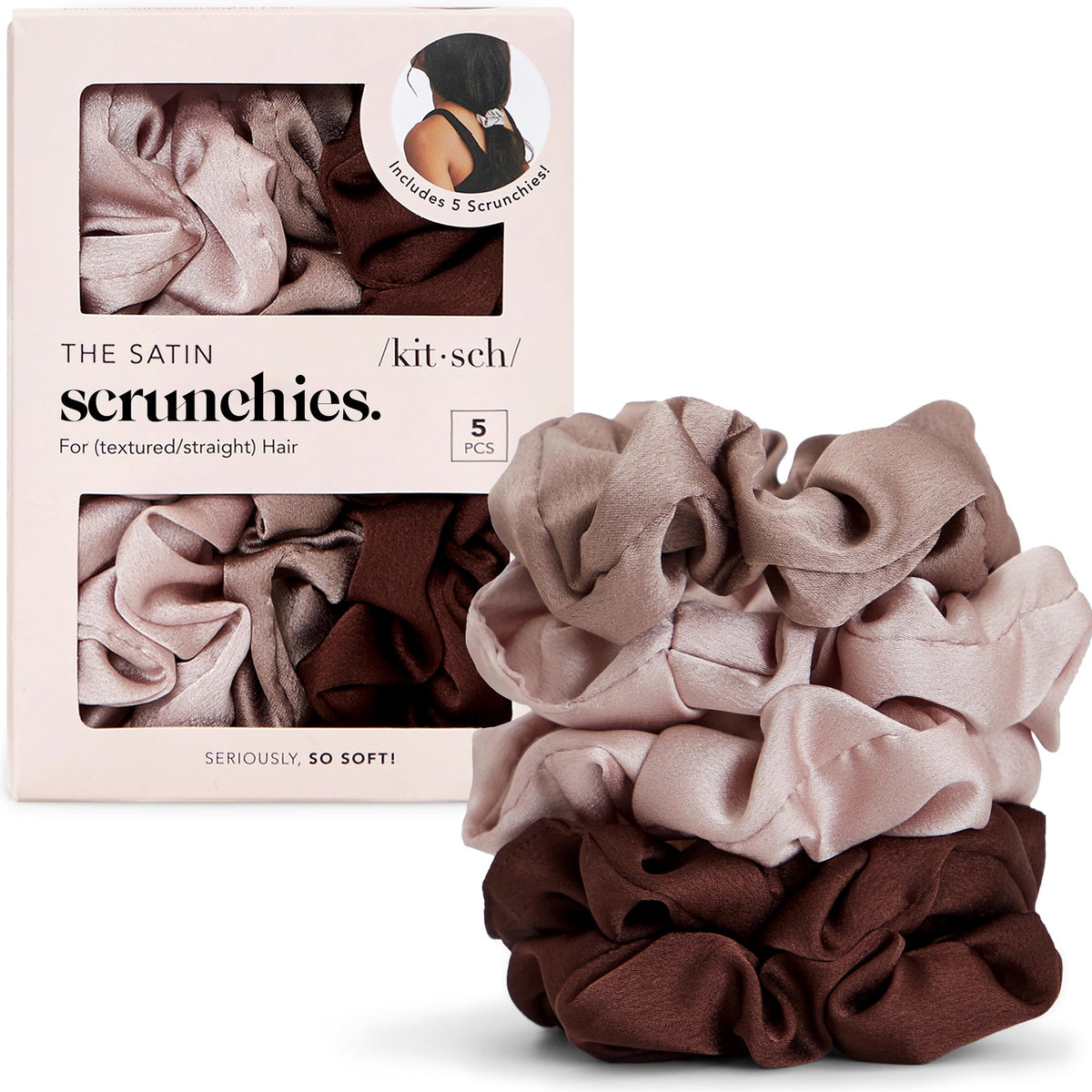 Kitsch Ultra-Petite Satin Scrunchies for Women - No Crease, Frizz-Free Sleep | Softer Than Silk Scrunchies Gentle On Hair Scrunchies for All Hair Types | Stylish Hair Accessories - Eucalyptus, 6pcs