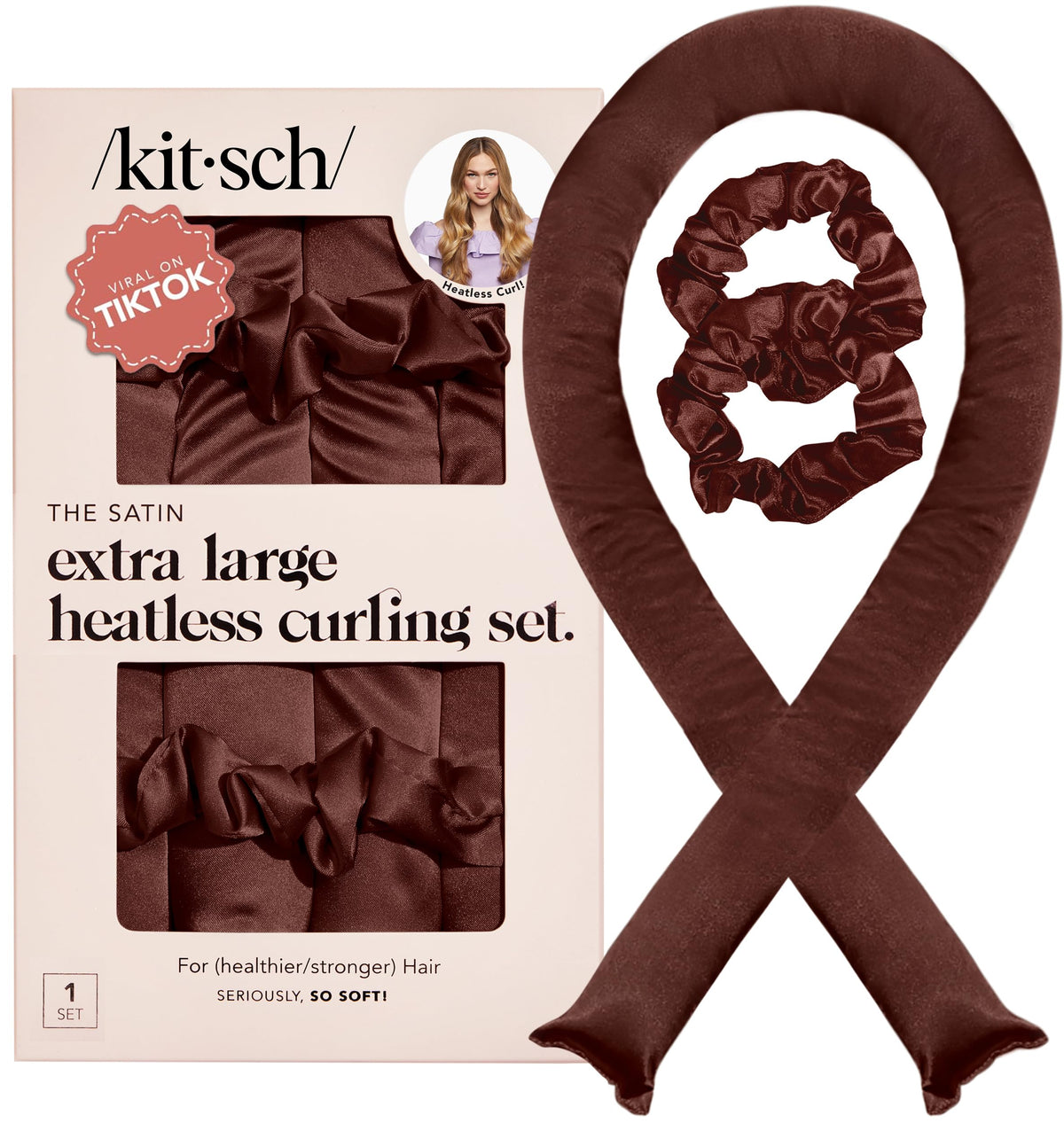 Kitsch Satin Heatless Curlers Set – Heatless Curls Overnight w/ 34" Hair Waver & 2 Satin Hair Scrunchies, Comfortable Hair Curlers to Sleep In for Frizz-Free, No Heat Damage Styling - Sunset Tie Dye