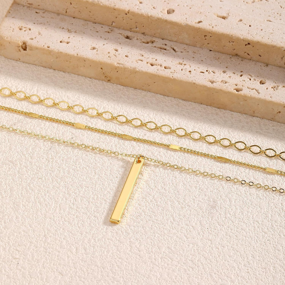 Gold Necklace for Women 14K Gold Plated Layered Cross Bar Necklace Herringbone Figaro Paperclip Flat Chain Cute Charm Accessories Non Tarnish Jewelry Set Gifts for Women