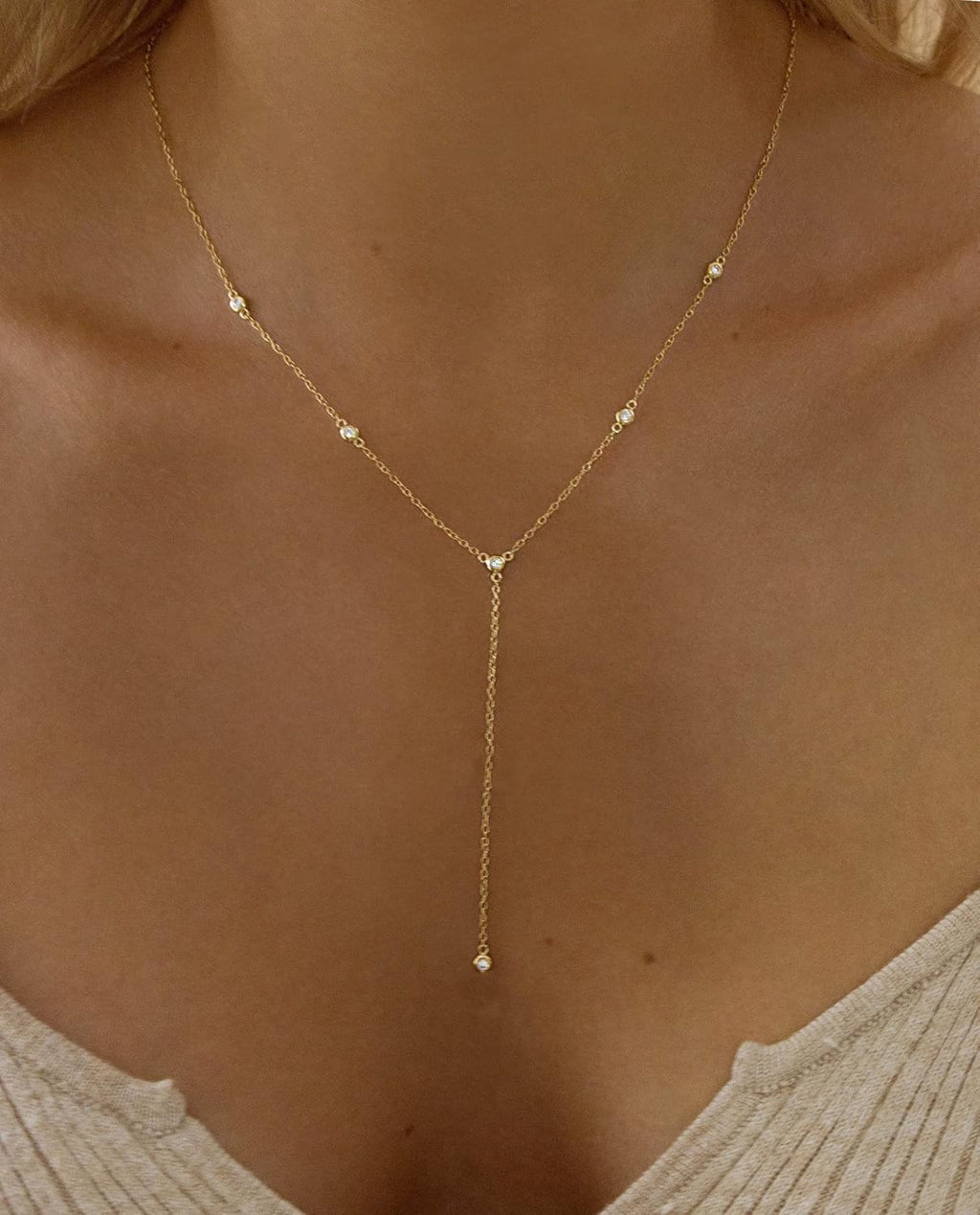 Gold Necklace for Women, Dainty Gold Long Necklaces 14k Gold Plated Prom Lariat Necklace Cute Choker Necklaces for Women Trendy Stuff Fashion Costume Gold Accessories Christmas Jewelry Gifts