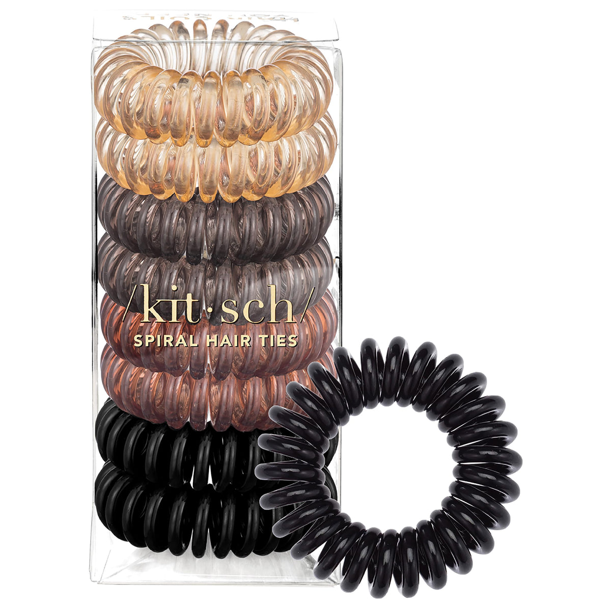 Kitsch Spiral Hair Ties for Women – Coiled Plastic Hair Ties No Damage, Ponytail Holders for Thick and Thin Hair – Creaseless and Dent-Free, Phone Cord Style - Clear, 8 Pcs