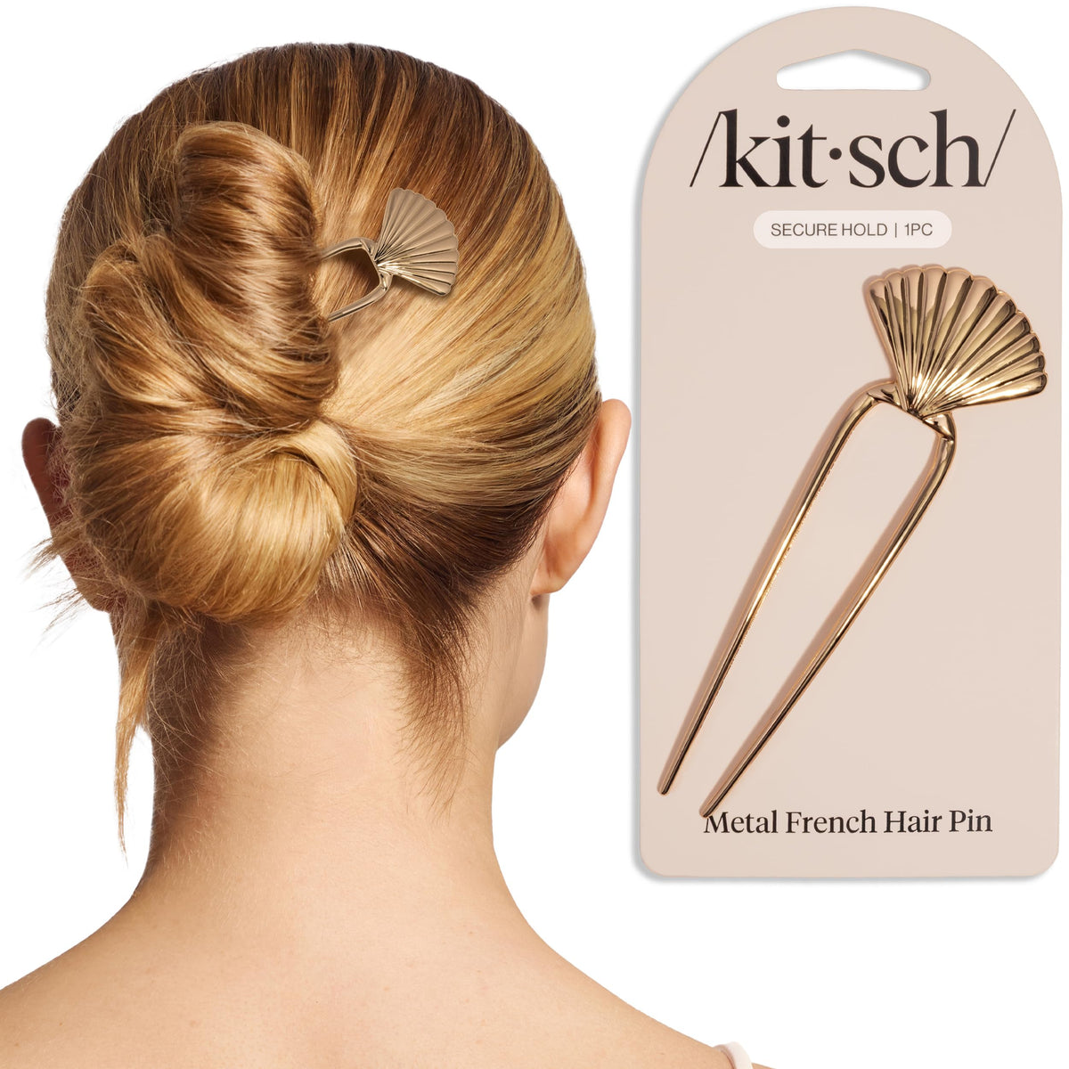 Kitsch French Hair Pins for Women – Elegant & Durable Metal French Pin for Updos, Chignon, Buns & Twist Hairstyles | Secure Hold All Day, Comfortable Fit - Gold, 1pc
