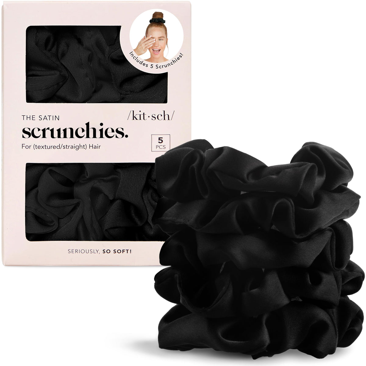Kitsch Ultra-Petite Satin Scrunchies for Women - No Crease, Frizz-Free Sleep | Softer Than Silk Scrunchies Gentle On Hair Scrunchies for All Hair Types | Stylish Hair Accessories- Cherry Blossom, 5pcs