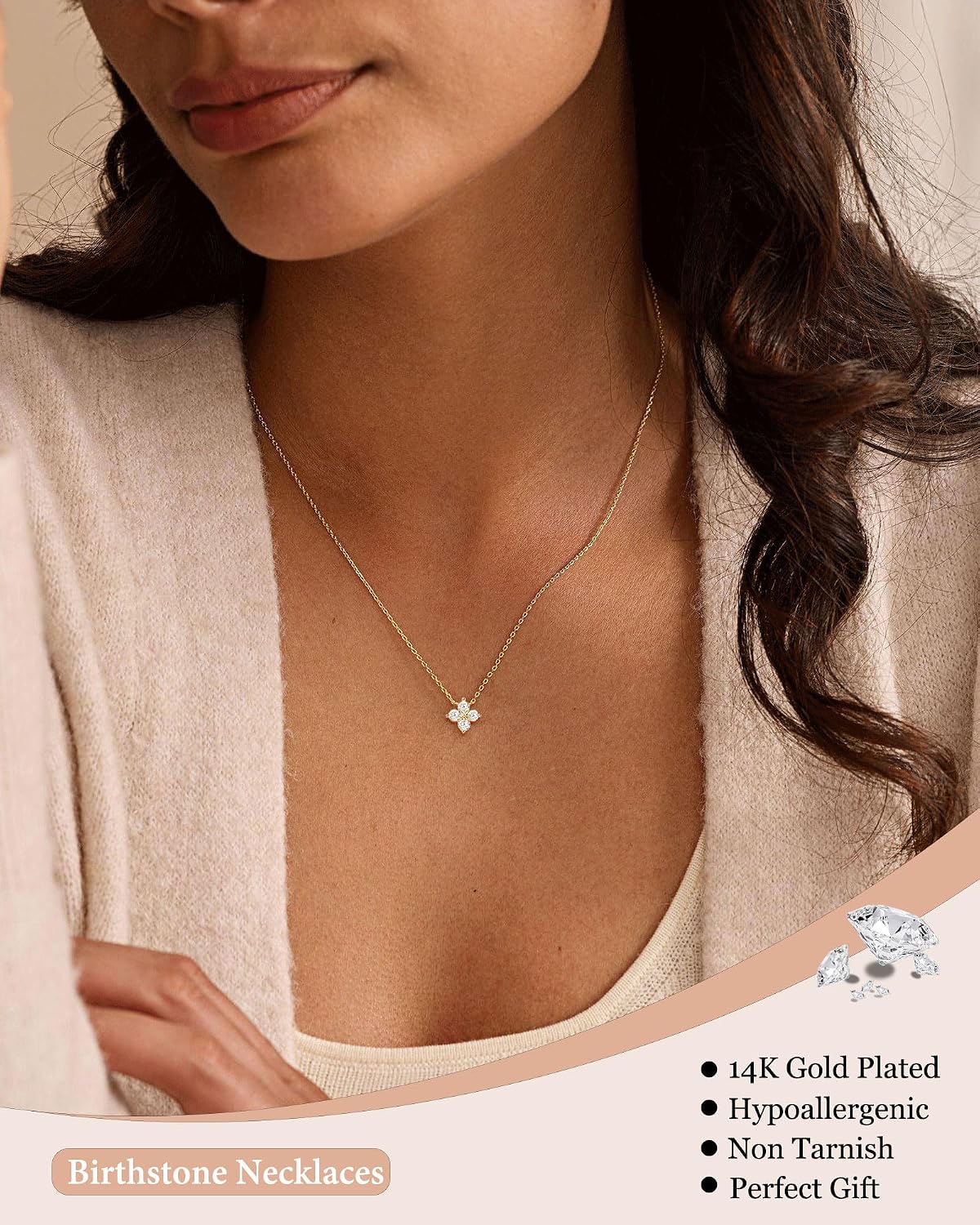 ZHESHY Birthstone Gold Necklaces for Women Dainty Non Tarnish 14K Gold Plated Diamond Necklace Cubic Zirconia Pendant Necklaces Women Gold Trendy Jewelry Bridesmaid Birthday Gifts