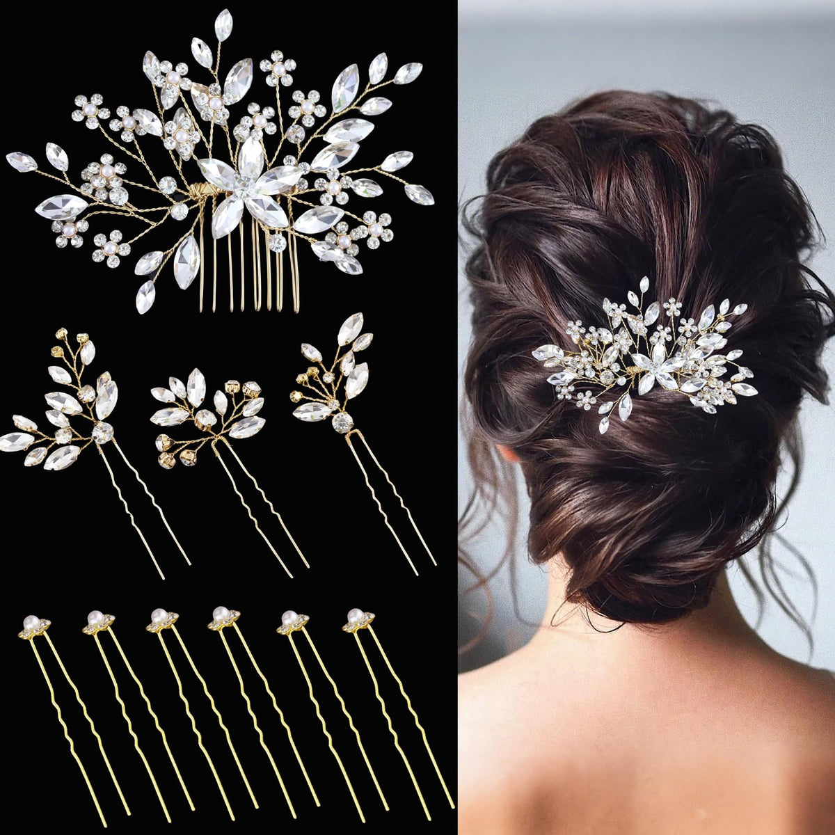 10 pcs Bride Hair Pins Rhinestone Bridal Hair Piece for Women Crystal Hair Accessories for Bride Bridesmaids Flower Girls(Silver Classic)
