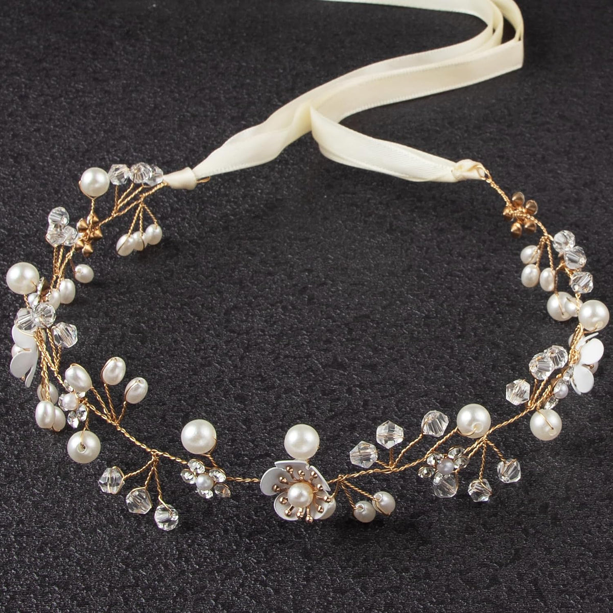 Flower Girl Headband, Princess Flower Crystal Headpiece, Girl Hair Accessories, Rhinestone Pearl Headband, Suitable for Girls and Bride Wedding （Gold）