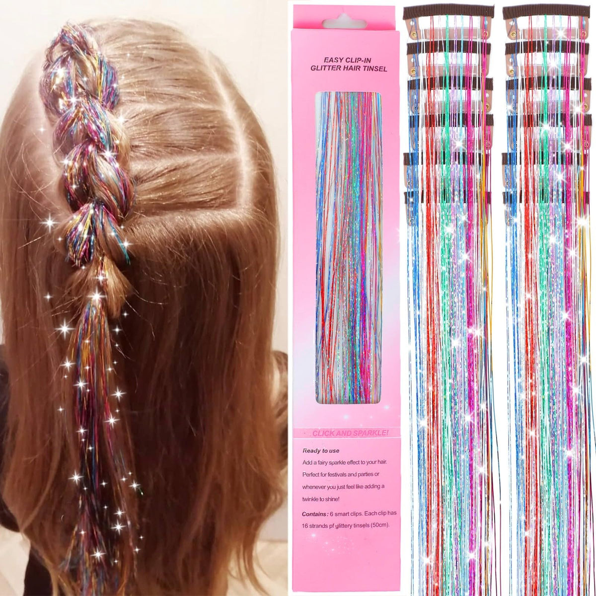 Hair Tinsel,18 Colors Hair Tinsel Kit for Girls 7600 Strands Fairy Tinsel Hair Extensions Holographic Hair Tinsel Heat Resistant Colored Hair Glitter Christmas Party Festival (18 Colors)