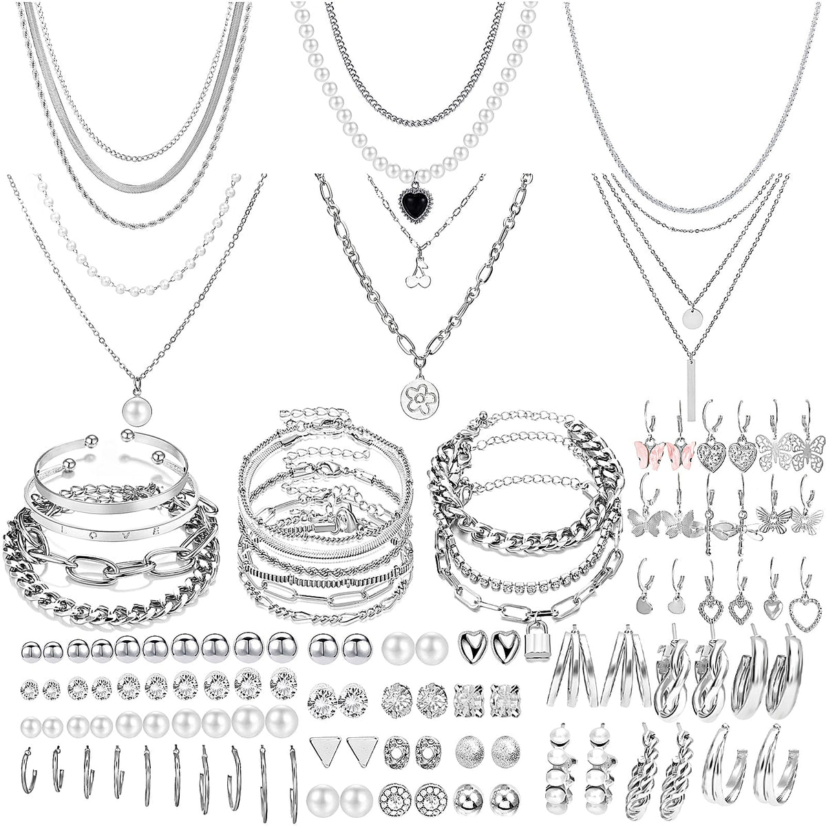 NEWITIN 69 Pieces Gold Jewelry Set for Women Fashion Costume Jewelry Gold Plated Necklace Bracelet Earrings Set for Women