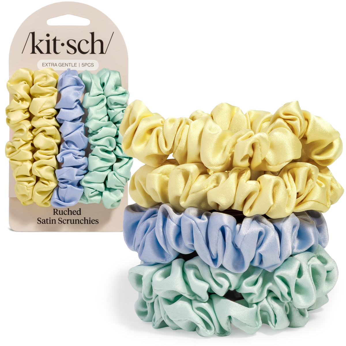 Kitsch Ultra-Petite Satin Scrunchies for Women - No Crease, Frizz-Free Sleep | Softer Than Silk Scrunchies Gentle On Hair Scrunchies for All Hair Types | Stylish Hair Accessories - Eucalyptus, 6pcs