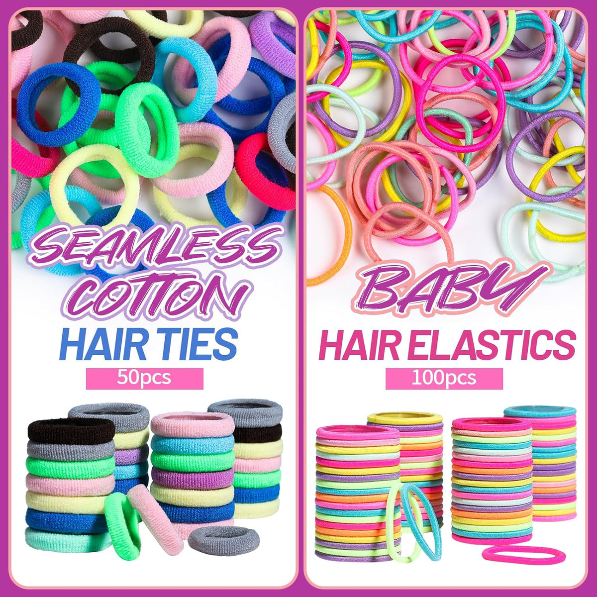 Teenitor Hair Rubber Bands Elastic Hair Ties, Hair Accessories for Girls, Colorful Rubber Bands for Hair Baby Hair Ties, Hair Elastic for Toddler Girls Kids Elastic Ties
