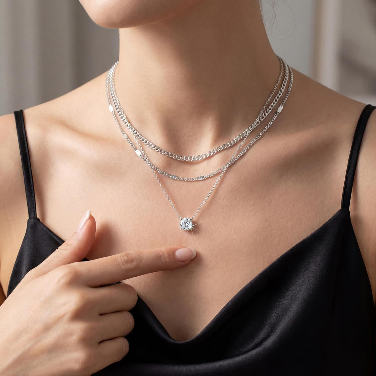 WomenGifts Layered Gold Necklaces for Women, 14K Gold Sterling Silver Plated Dainty Pendant Necklace Set Non Tarnish, Chunky Stackable Cuban Chain Choker, Trendy Birthstone Vacation Jewelry Gift