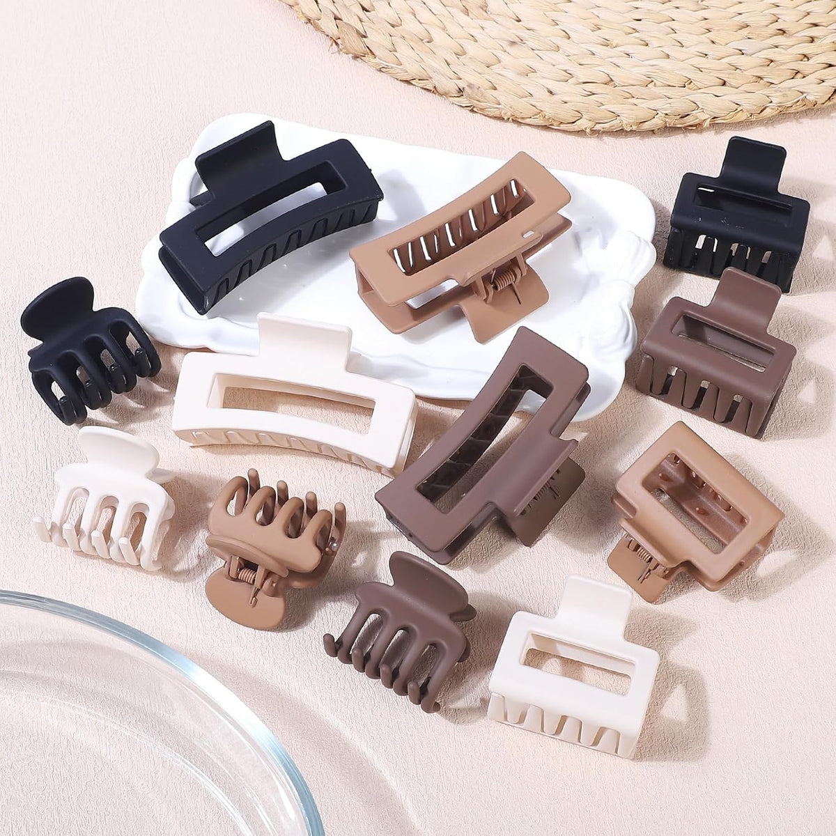 SMKSL 12 Pcs Hair Claw Clips for Women & Grils 3 Styles Small Medium Large | for Thin Thick Curly Hair, Strong Hold & Non-Slip, Stylish Matte Hair Accessories, Ideal Gifts for Women & Grils (Brown)