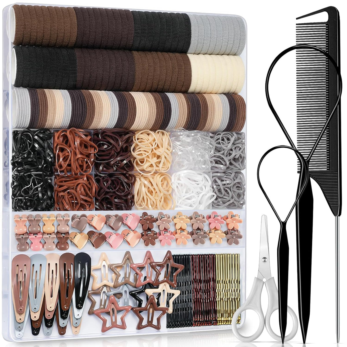 IKOCO 822PCS Hair Accessories for Girls, Elastic Hair Ties with Neutral Color Clips and Tools