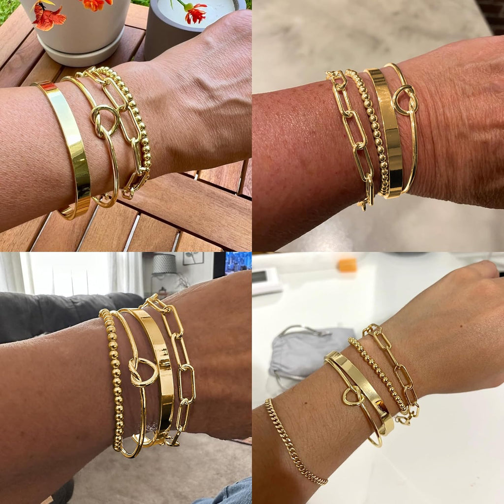 Reoxvo Gold Bangle Cuff Bracelets for Women Trendy Gold Plated Tennis Bracelet Stack for Women Non Tarnish Fashion Jewelry Accessories Set