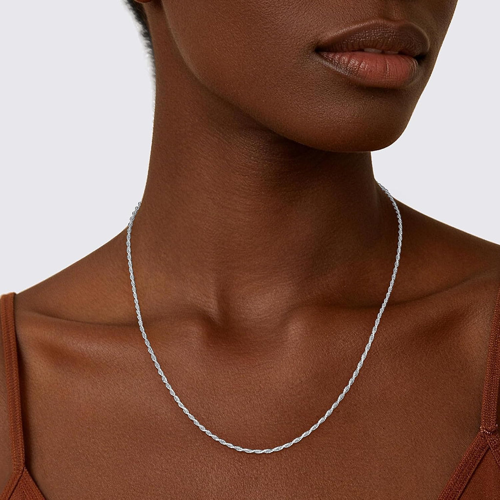 2mm Rope Chain 925 Sterling Silver Chain Necklace for Women, Sturdy Shiny Women's Chains Necklace, 16 18 20 22 24 26 Inches