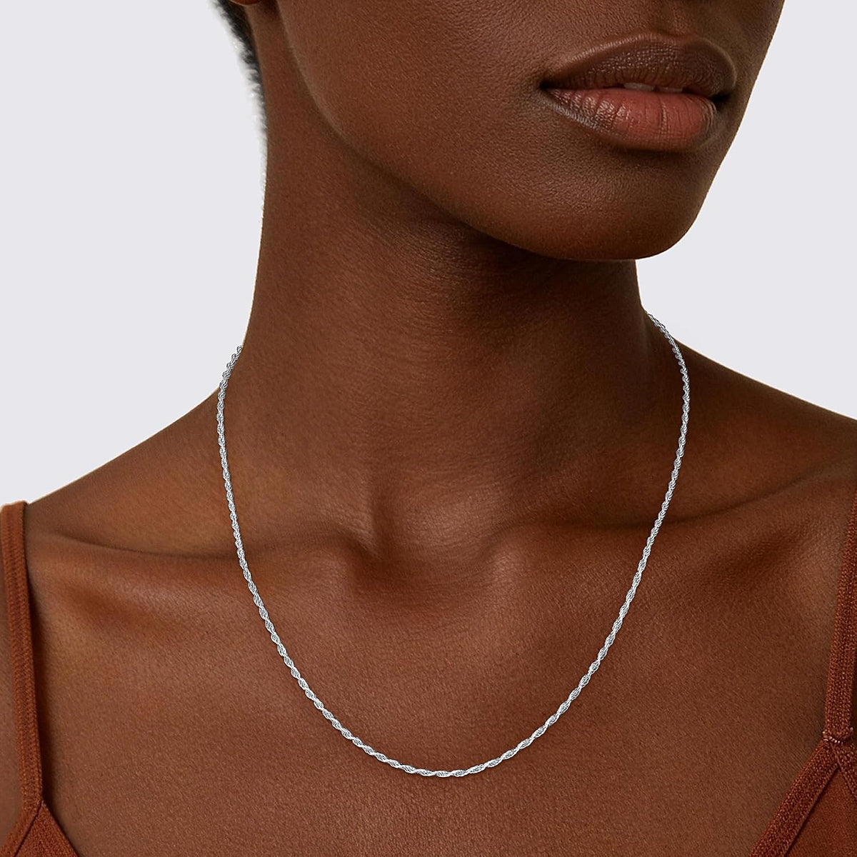2mm Rope Chain 925 Sterling Silver Chain Necklace for Women, Sturdy Shiny Women's Chains Necklace, 16 18 20 22 24 26 Inches