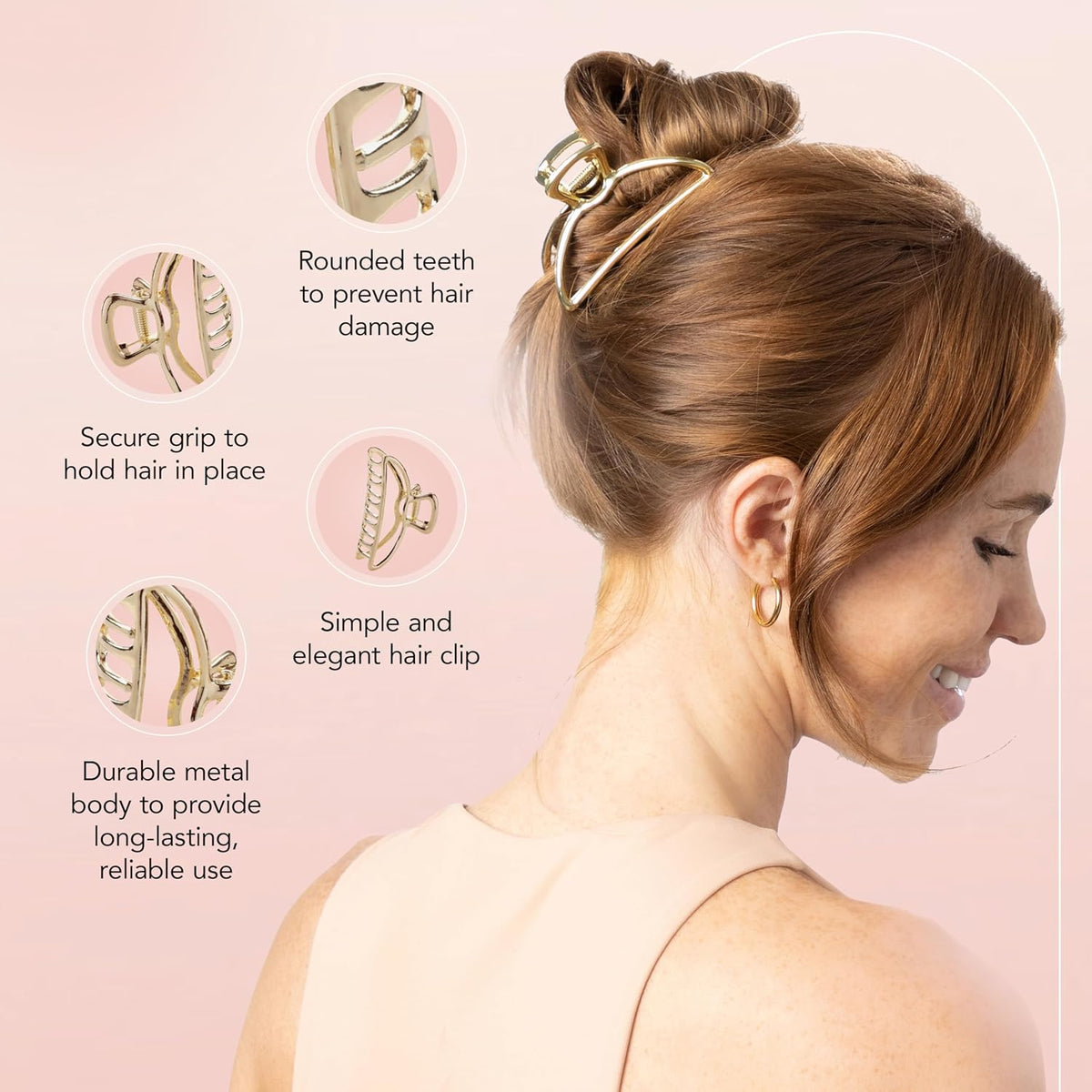 Kitsch Metal Hair Clips for Women - Durable & Elegant Metal Claw Clips, Perfect for Everyday Use & Special Occasions - Gold, 1 Pc