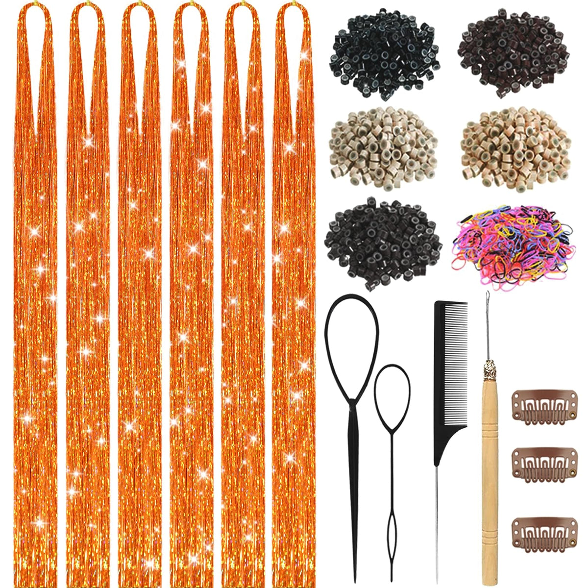 Hair Tinsel,18 Colors Hair Tinsel Kit for Girls 7600 Strands Fairy Tinsel Hair Extensions Holographic Hair Tinsel Heat Resistant Colored Hair Glitter Christmas Party Festival (18 Colors)