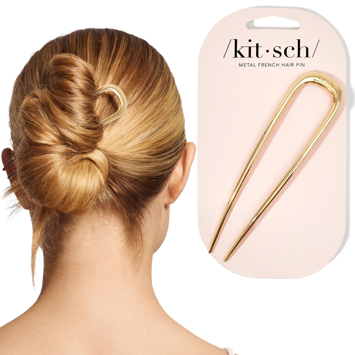 Kitsch French Hair Pins for Women – Elegant & Durable Metal French Pin for Updos, Chignon, Buns & Twist Hairstyles | Secure Hold All Day, Comfortable Fit - Gold, 1pc