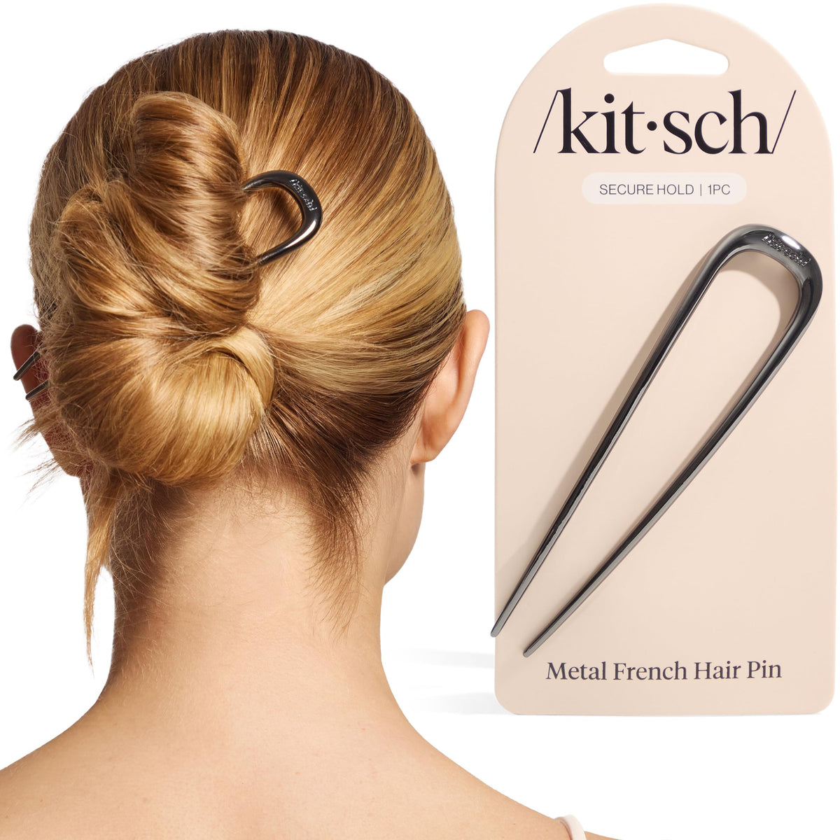 Kitsch French Hair Pins for Women – Elegant & Durable Metal French Pin for Updos, Chignon, Buns & Twist Hairstyles | Secure Hold All Day, Comfortable Fit - Gold, 1pc