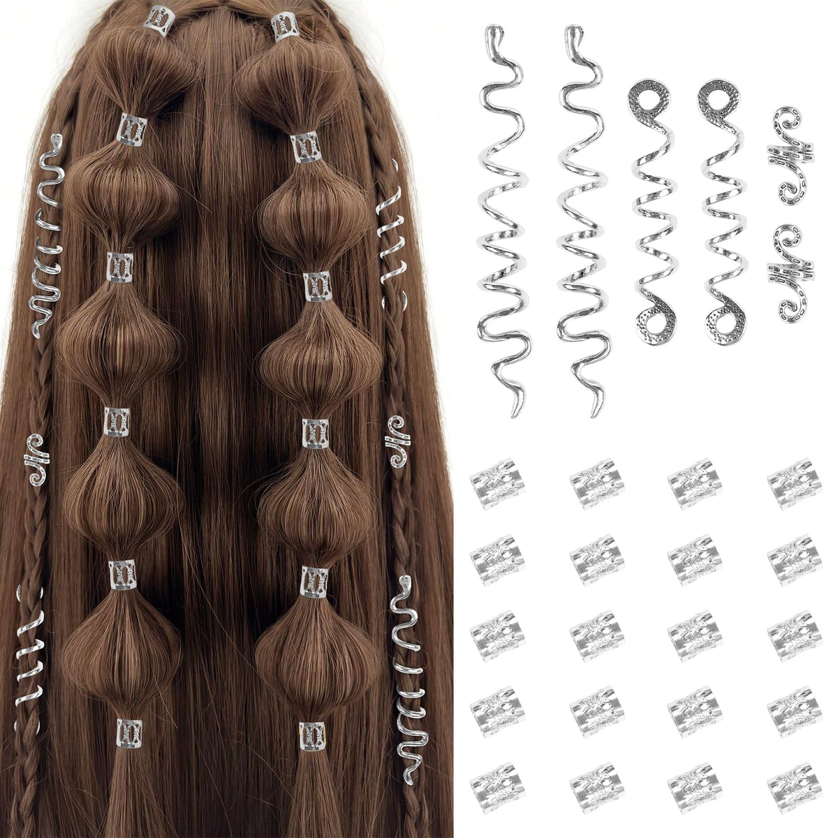TEBIEKOY 26pcs Gold Hair Accessories for Women Loc Hair Jewelry for Braids Metal Dreadlock Beads Set Snake Hair Clips Decoration Gold