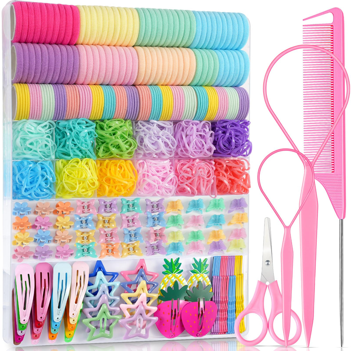 IKOCO 822PCS Hair Accessories for Girls, Elastic Hair Ties with Neutral Color Clips and Tools