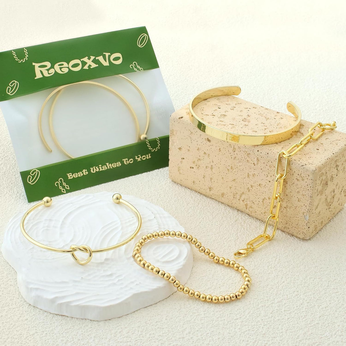 Reoxvo Gold Bangle Cuff Bracelets for Women Trendy Gold Plated Tennis Bracelet Stack for Women Non Tarnish Fashion Jewelry Accessories Set