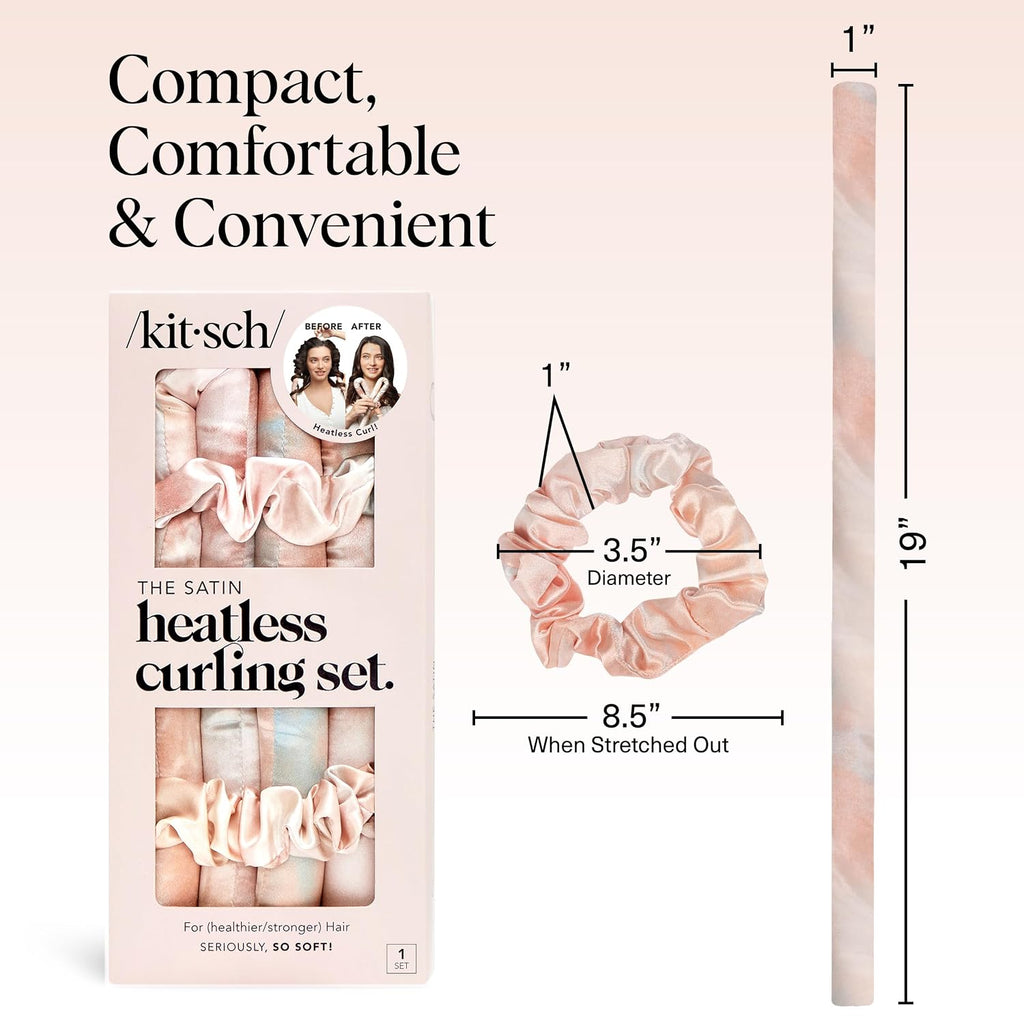 Kitsch Satin Heatless Curlers Set – Heatless Curls Overnight w/ 34" Hair Waver & 2 Satin Hair Scrunchies, Comfortable Hair Curlers to Sleep In for Frizz-Free, No Heat Damage Styling - Sunset Tie Dye