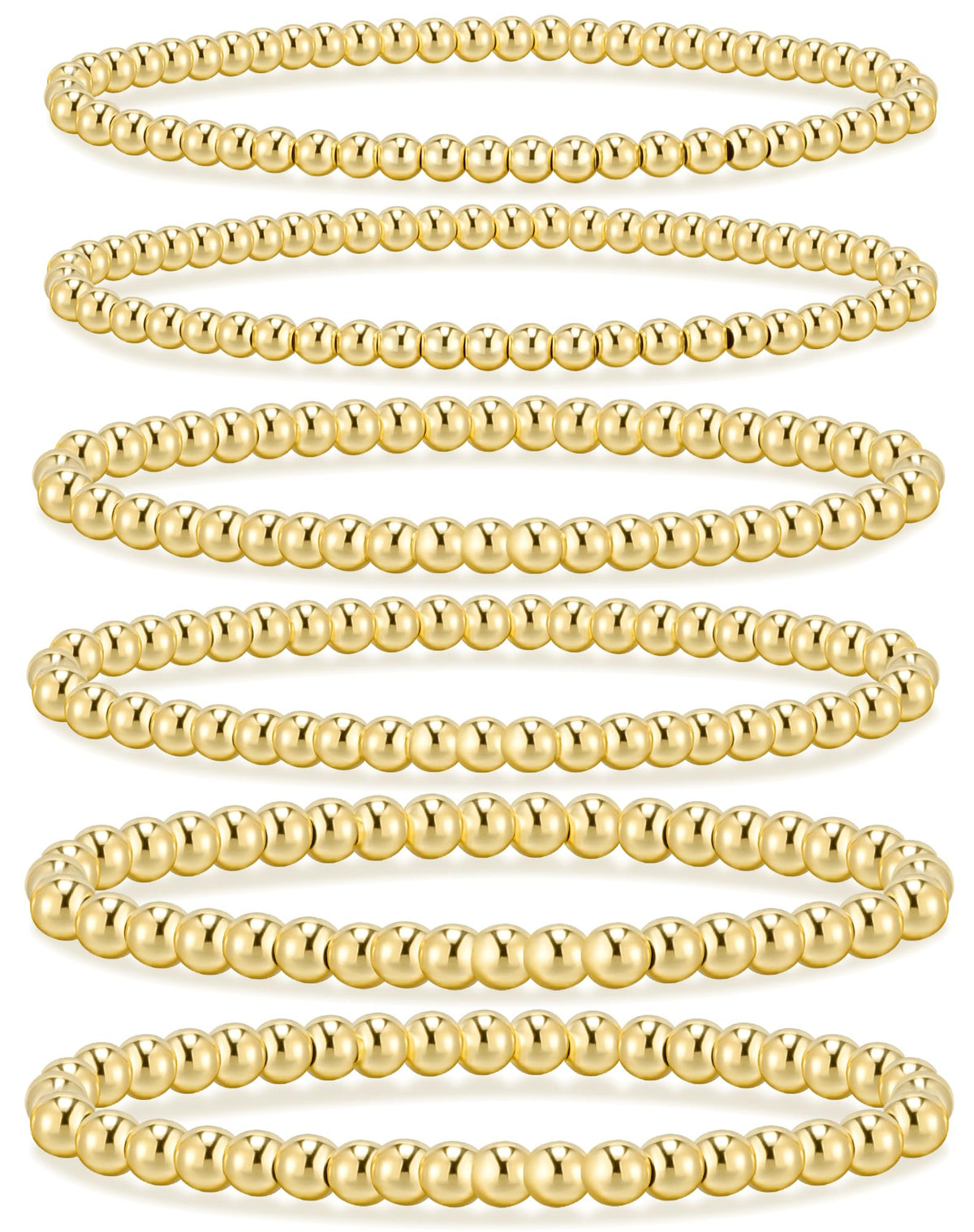 adoyi Gold Bracelets for Women Waterproof, 14K Gold Plated Beaded Strand Bead Ball Bracelets stack Adjustable Jewelry Set for Gifts