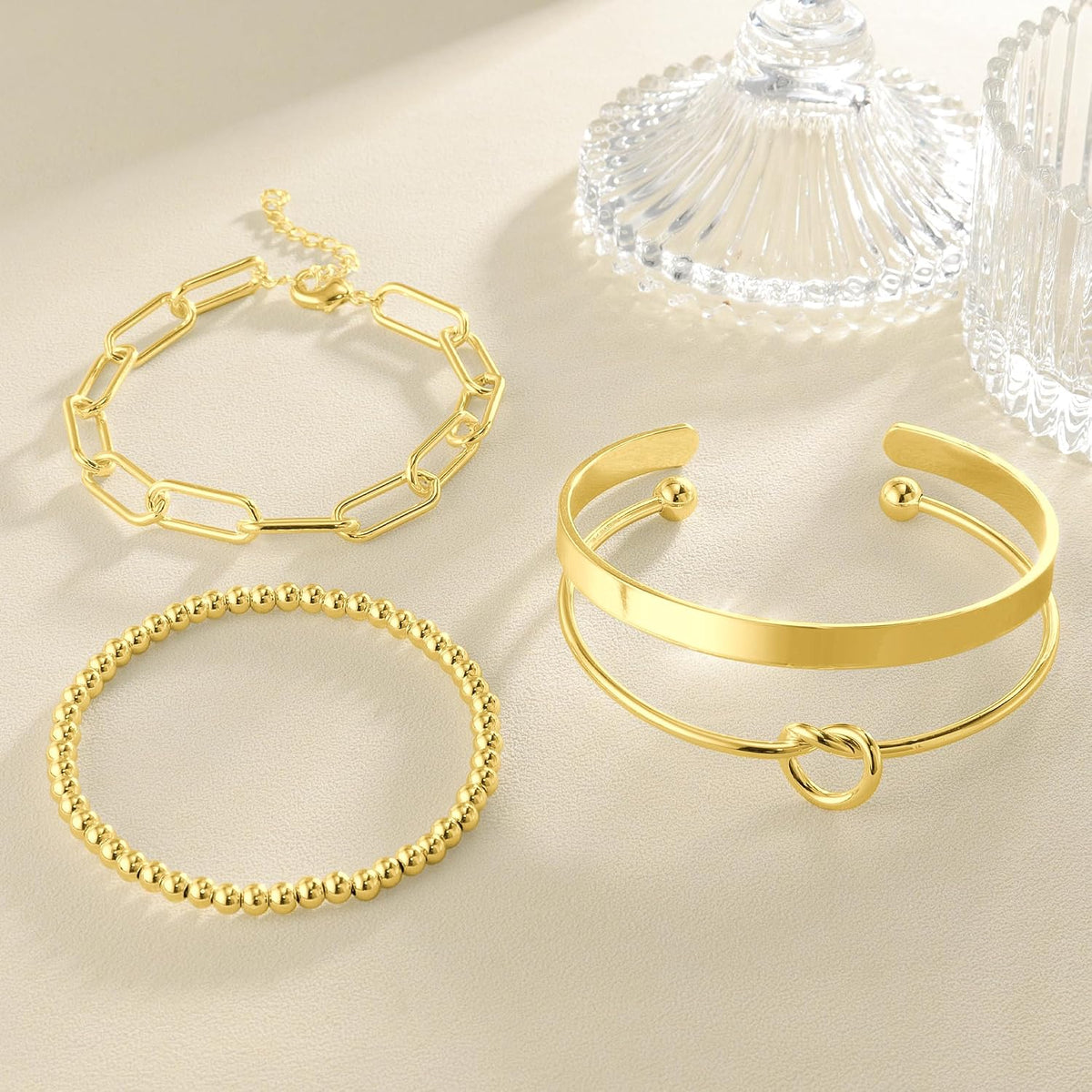 Reoxvo Gold Bangle Cuff Bracelets for Women Trendy Gold Plated Tennis Bracelet Stack for Women Non Tarnish Fashion Jewelry Accessories Set