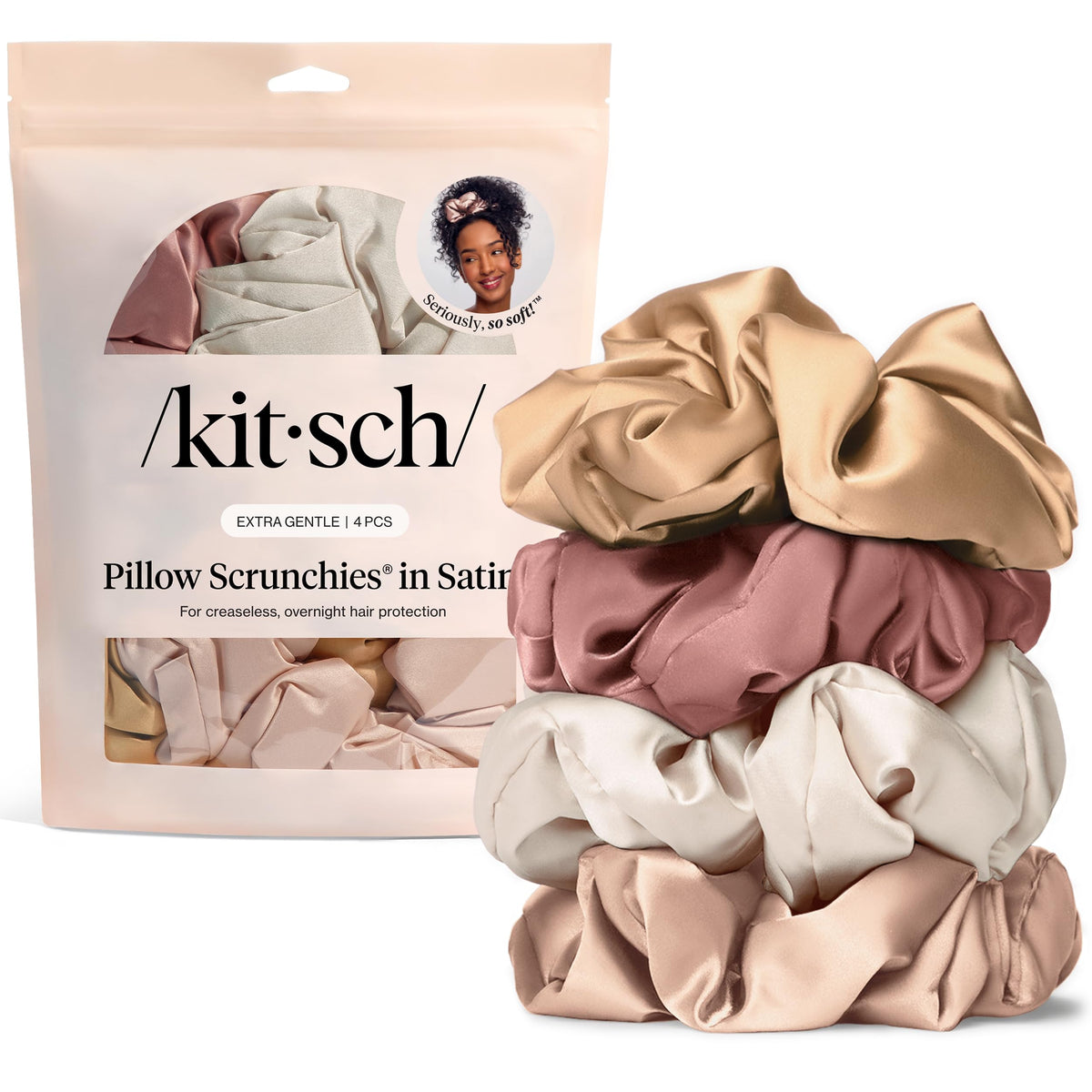 Kitsch Ultra-Petite Satin Scrunchies for Women - No Crease, Frizz-Free Sleep | Softer Than Silk Scrunchies Gentle On Hair Scrunchies for All Hair Types | Stylish Hair Accessories- Cherry Blossom, 5pcs