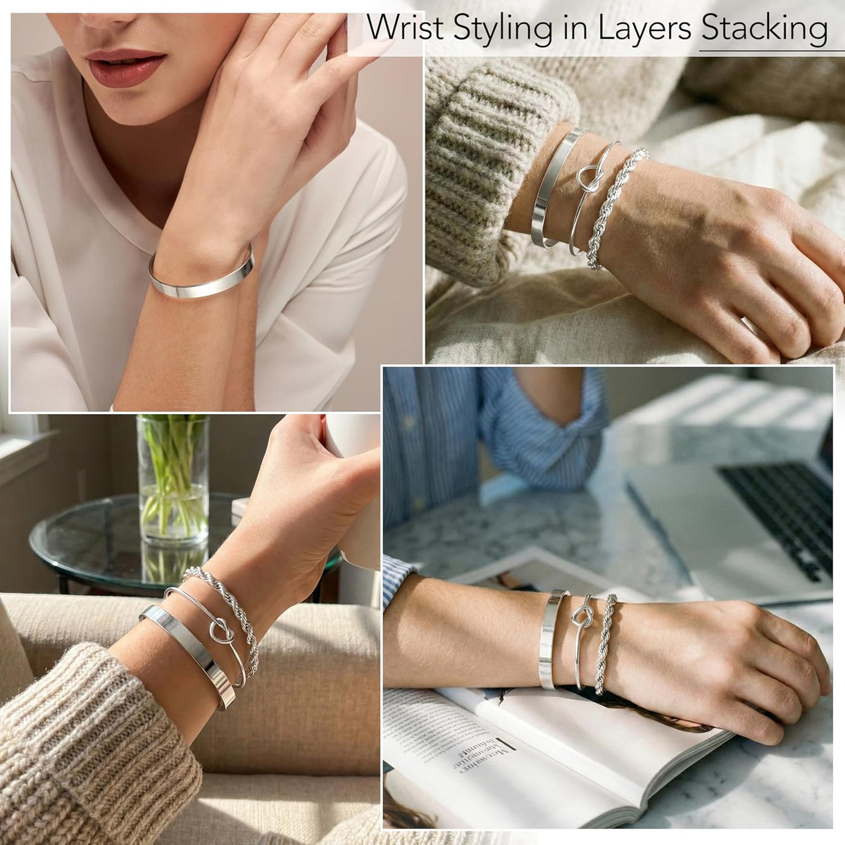 925 Sterling Silver Bracelets for Women Stack, Trendy Tennis Bangle Cuff Jewelry Set 14K Gold Plated, Adjustable Bracelet Set for Wrist Essentials, Women Fashion Watch Band Acecessories