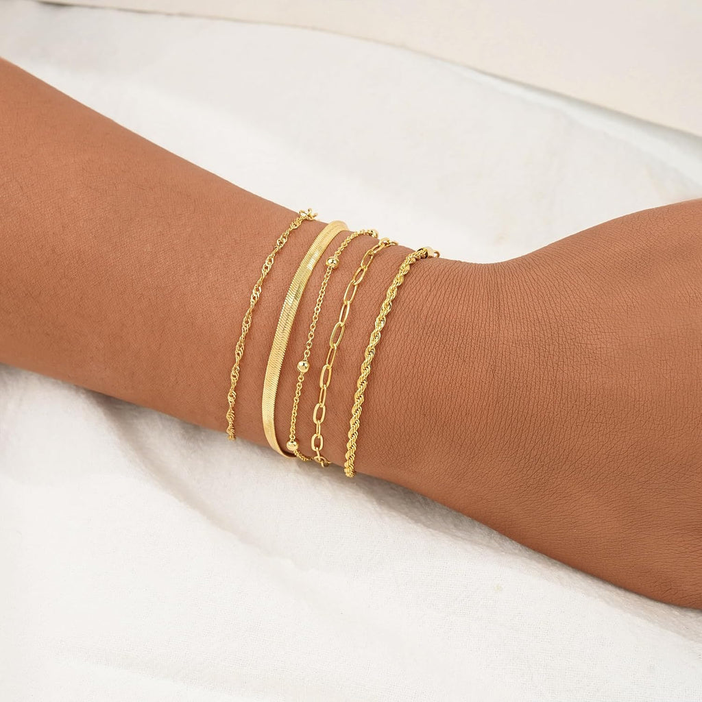 BERISO Gold Bracelets for Women, Elegant Adjustable 14K Gold Plated Bracelet for Women, Trendy Minimalist Dainty Gold Bracelet for Everyday Wear