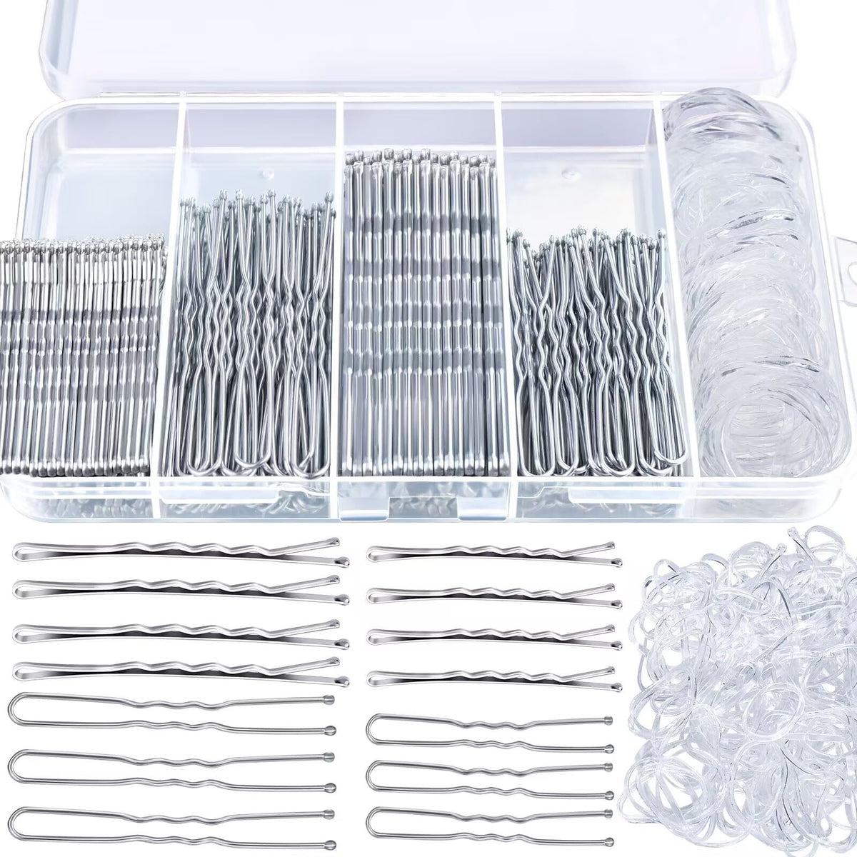 Teenitor 300pcs Bobby Pins Hair Pins Kit, 100 Hair Pin for Women 100 Bobby Pins Brown and 100 Hair Bands, Hair Pins for Buns 2inch 2.36inch 2.75inch