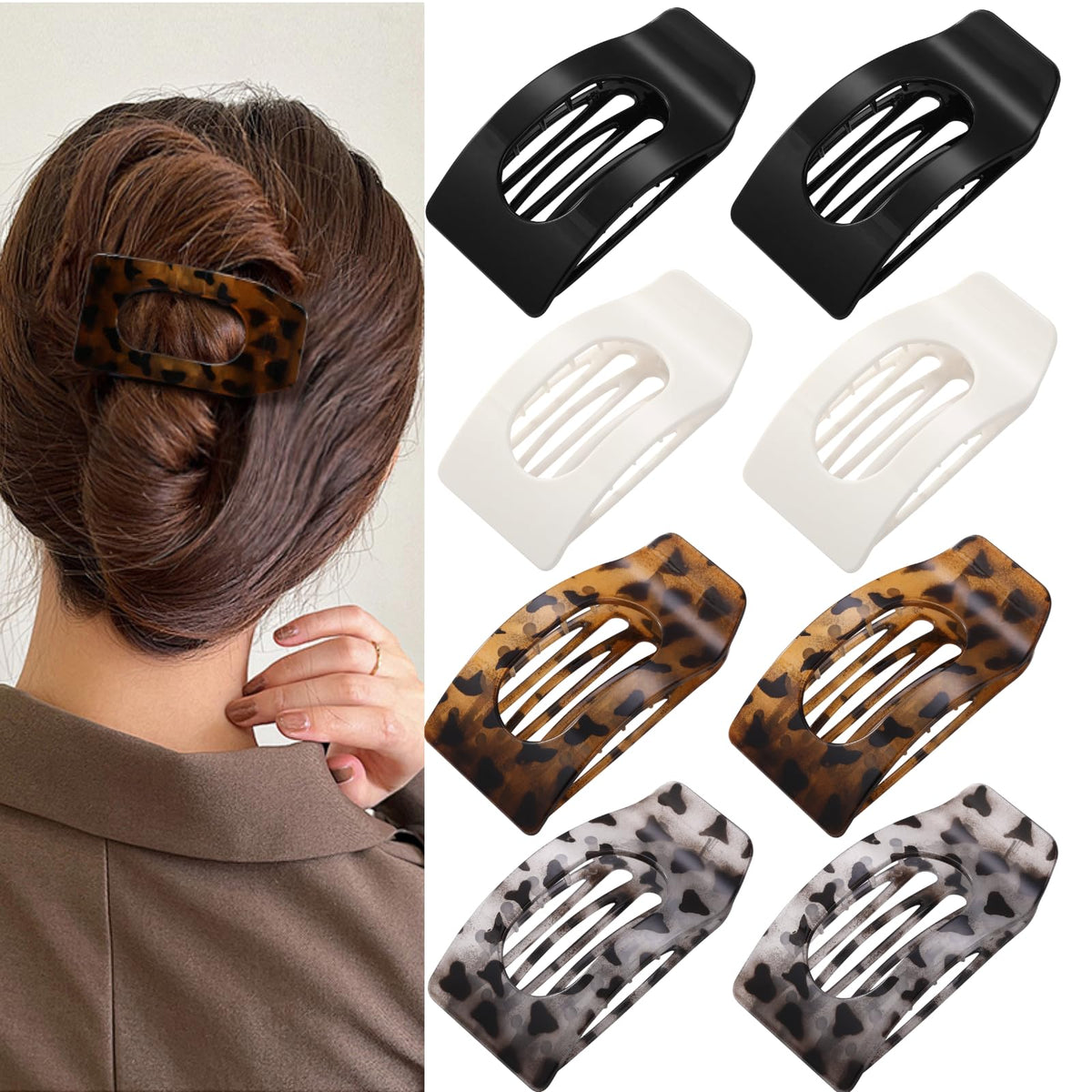 8 Pack Flat Hair Clips for Women – Large Matte Rectangle No-Slip Claw Clips, Strong Hold Square Hair Accessories for Thick & Thin Hair, Lay Flat Design for Work & Daily Styling
