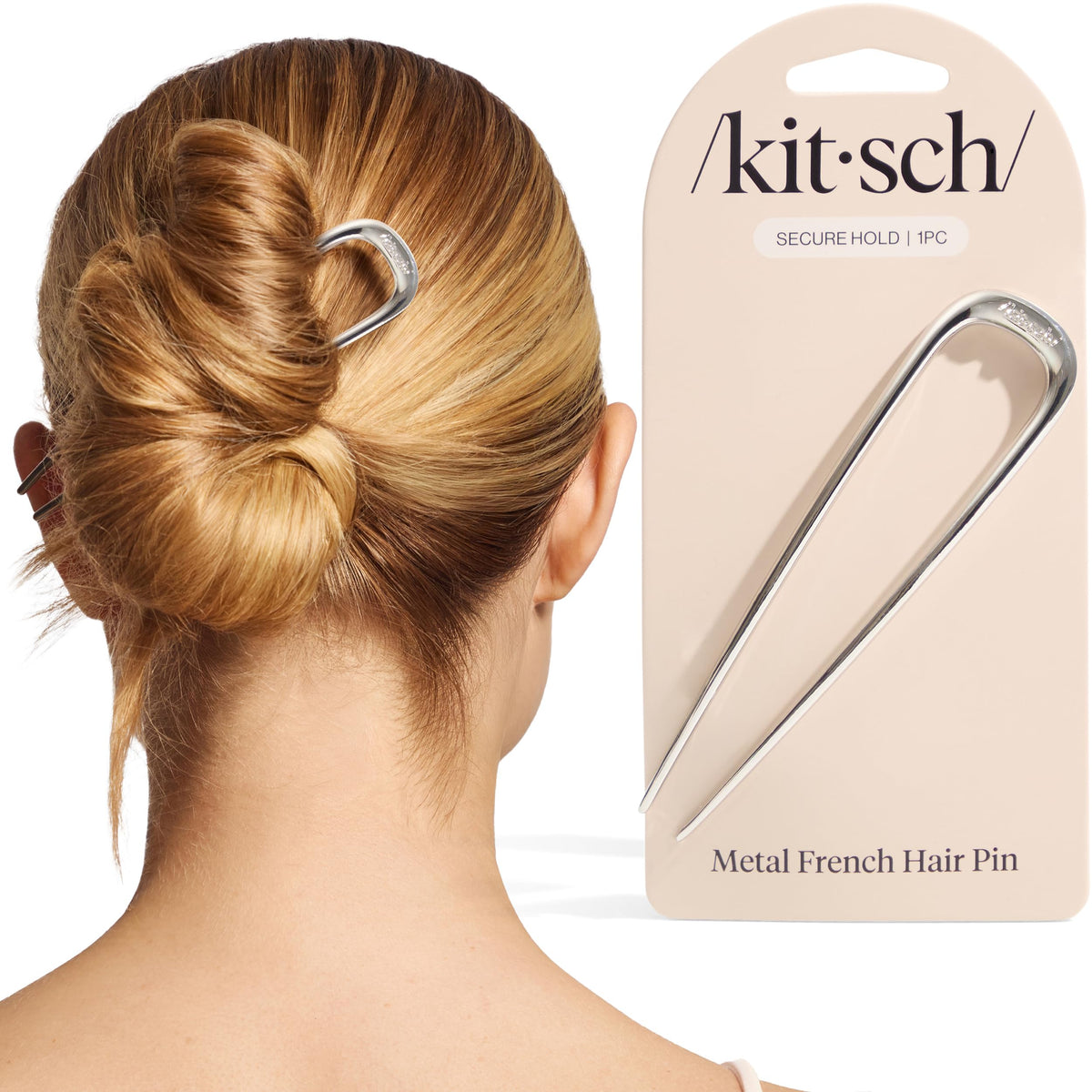Kitsch French Hair Pins for Women – Elegant & Durable Metal French Pin for Updos, Chignon, Buns & Twist Hairstyles | Secure Hold All Day, Comfortable Fit - Gold, 1pc