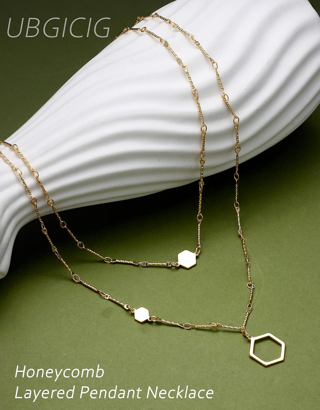 UBGICIG Honeycomb Layered Necklaces for Women Stackable, Dainty Layering Pendant Necklace Non Tarnish, Trendy 16K Plated Silver Gold Necklace Stack Chain Women's Fashion Jewelry